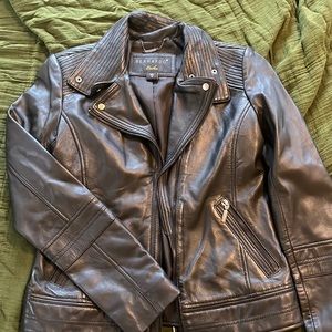 Bernardo Genuine Leather Cropped Moto Jacket